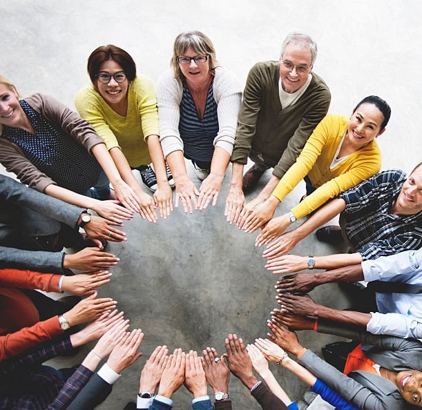 diverse people friendship togetherness connection aerial view concept